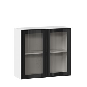 Шкаф кухонный со стеклом 800 Индиго ЛД 298.360.000.023, Белый/Чёрный во Владикавказе