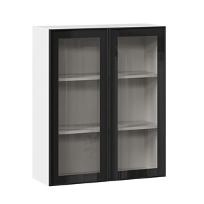 Кухонный шкаф высокий со стеклом 800 Индиго ЛД 298.460.000.030, Белый/Чёрный во Владикавказе