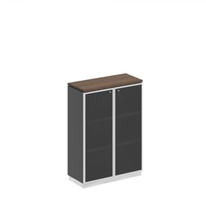 Шкаф для документов средний со стеклянными дверьми в рамке Bravo, дуб гладстоун/антрацит премиум (90х40х124,6) во Владикавказе