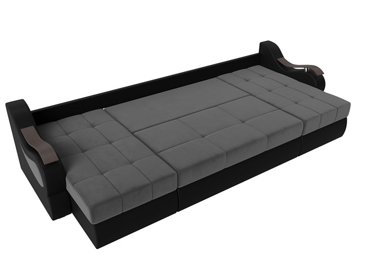 П-образный диван Меркурий П, Серый\Черный (Велюр\Экокожа) во Владикавказе - изображение 1