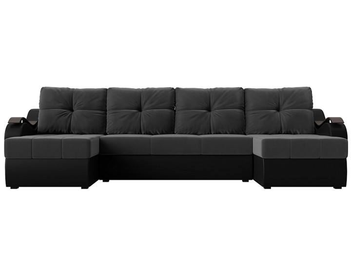 П-образный диван Меркурий П, Серый\Черный (Велюр\Экокожа) во Владикавказе - изображение 2