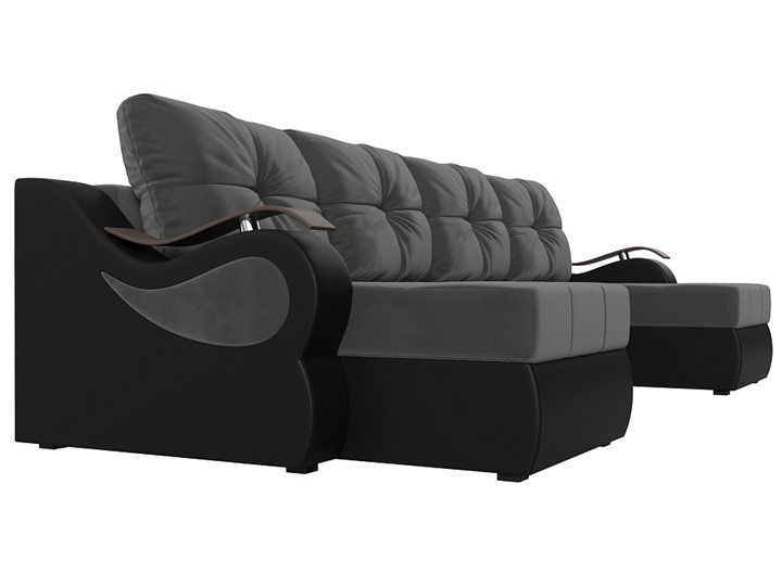П-образный диван Меркурий П, Серый\Черный (Велюр\Экокожа) во Владикавказе - изображение 3