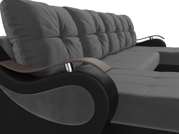 П-образный диван Меркурий П, Серый\Черный (Велюр\Экокожа) во Владикавказе - изображение 4