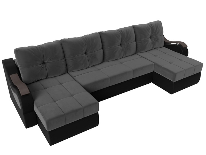 П-образный диван Меркурий П, Серый\Черный (Велюр\Экокожа) во Владикавказе - изображение 5