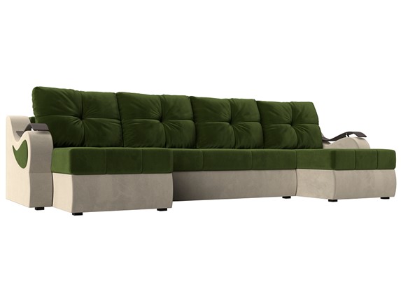 П-образный диван Меркурий П, Зеленый/бежевый (вельвет) во Владикавказе - изображение