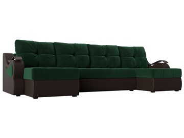 П-образный диван Меркурий П, Зеленый\Коричневый (Велюр\Экокожа) во Владикавказе