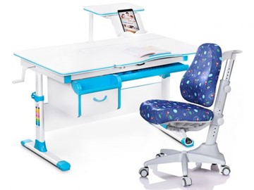 Комплект растущая парта + стул Mealux Mealux EVO Evo-40 BL (арт. Evo-40 BL + Y-528 F) / (стол+полка+кресло) / белая столешница / цвет пластика голубой во Владикавказе