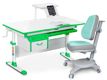Комплект растущая парта + стул Mealux EVO Evo-40 Z (арт. Evo-40 Z + Y-110 TG) / (стол+полка+кресло) / белый, зеленый, серый во Владикавказе
