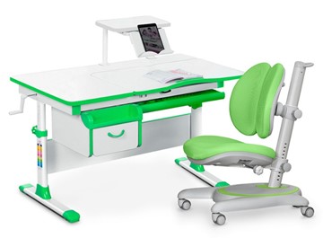 Комплект растущая парта + стул Mealux EVO Evo-40 Z (арт. Evo-40 Z + Y-115 KZ) / (стол+полка+кресло+чехол), белый, зеленый во Владикавказе - предосмотр