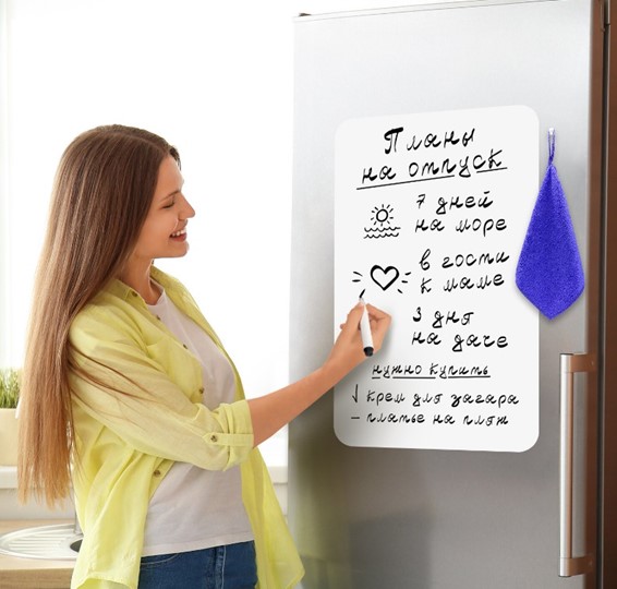 Магнитно-маркерная доска на холодильник BRAUBERG, 58х36 см с маркером, магнитом и салфеткой во Владикавказе - изображение 2